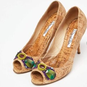 Oscar de la Renta Embellished Cork Heels SZ 40